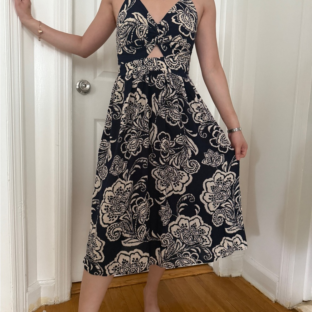 Angie Black and White Halter Midi Dress
